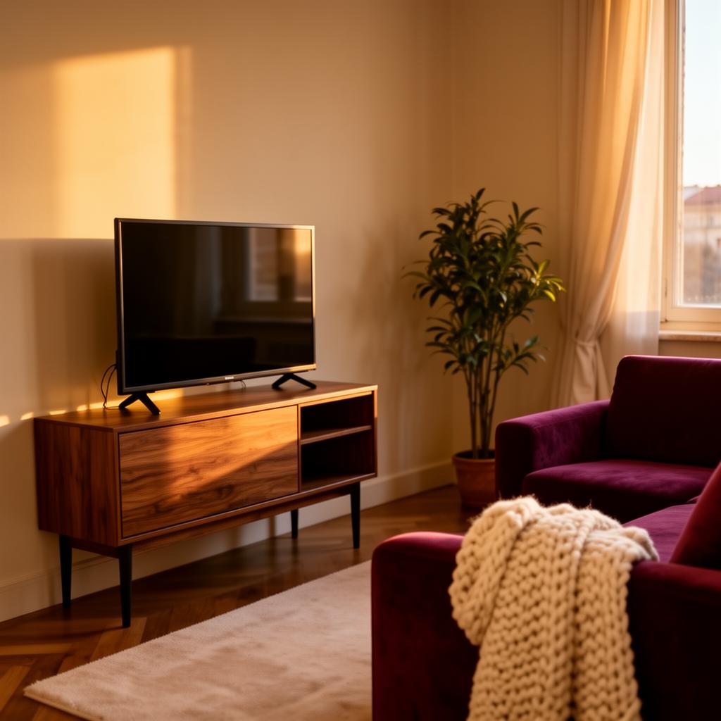Sinudyne 32-inch Smart TV in an Italian living room at sunset