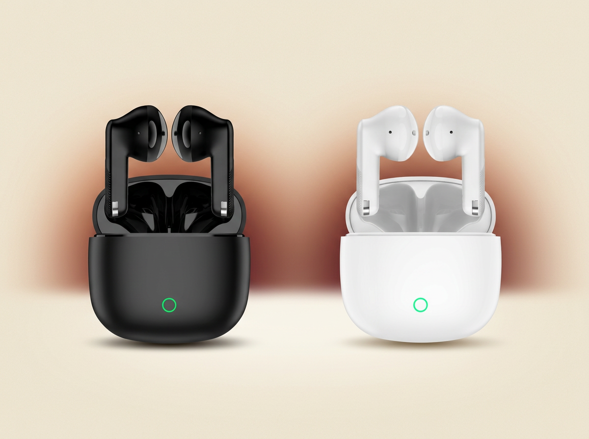 Sinudyne nanoTouch TWS wireless earbuds, black and white finishes with charging case